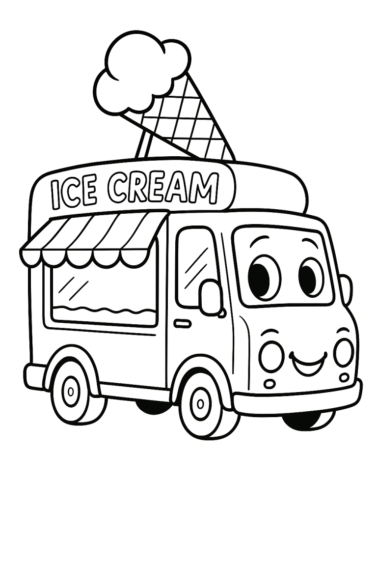 Cute ice cream truck coloring page for kids