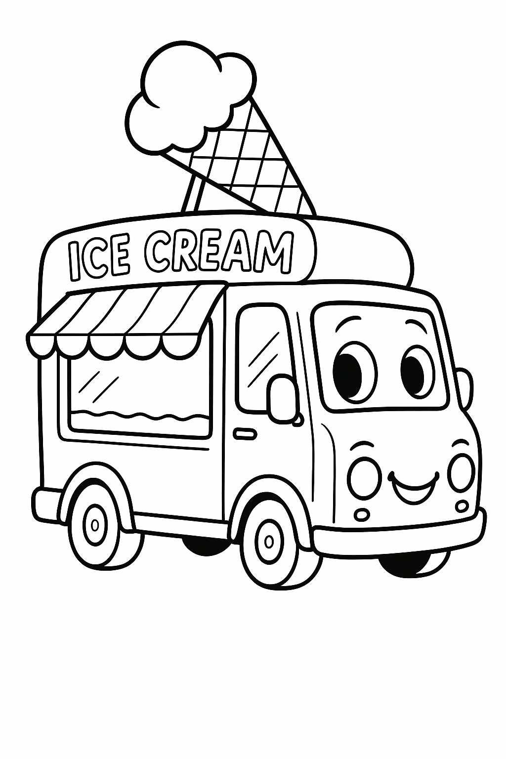 Cute ice cream truck coloring page for kids