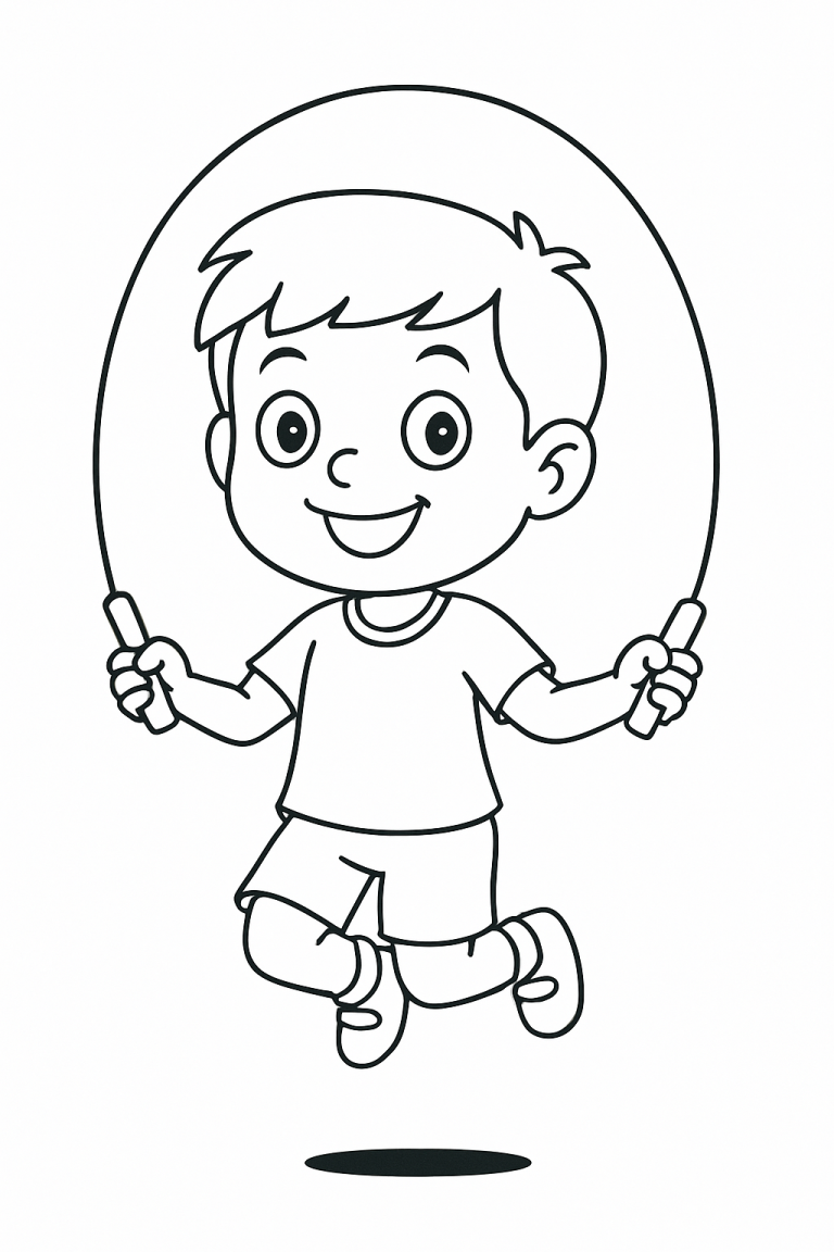 Boy jumping rope coloring page