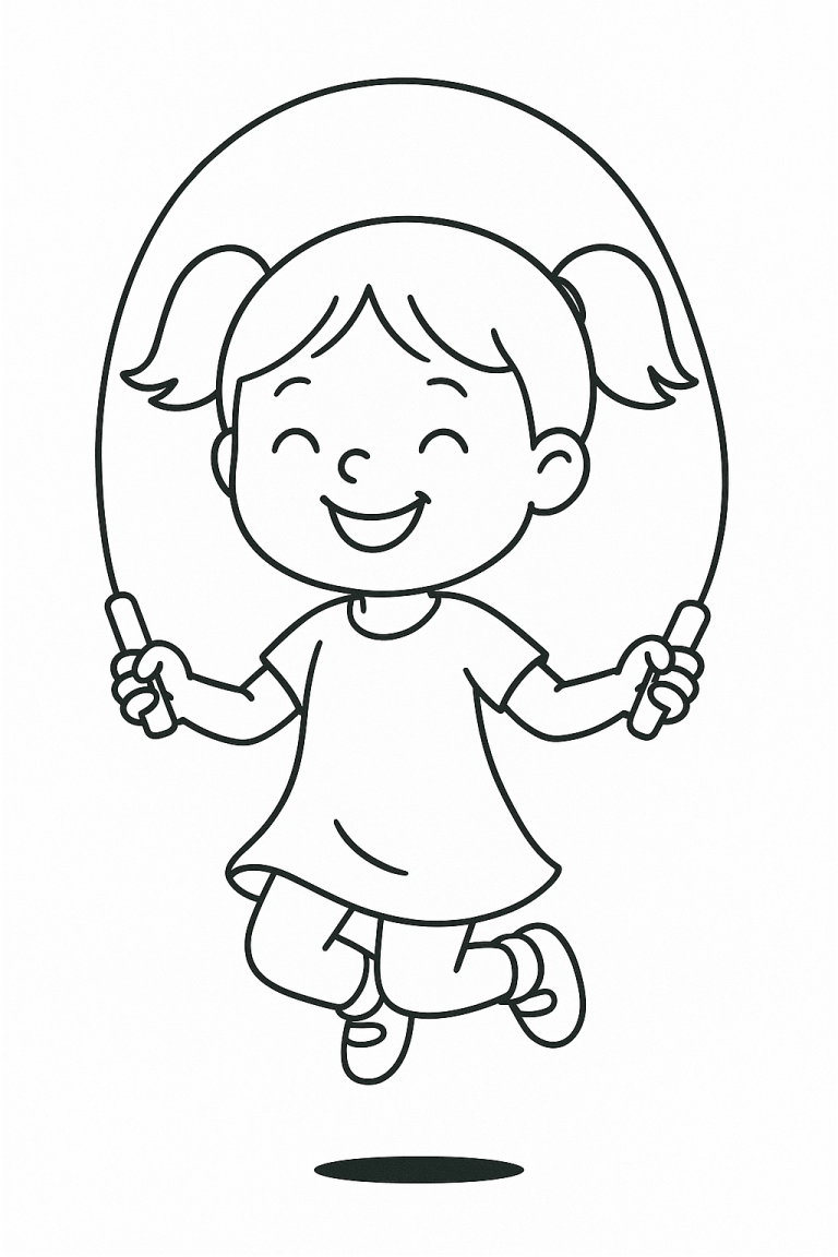 Child jumping rope with joy