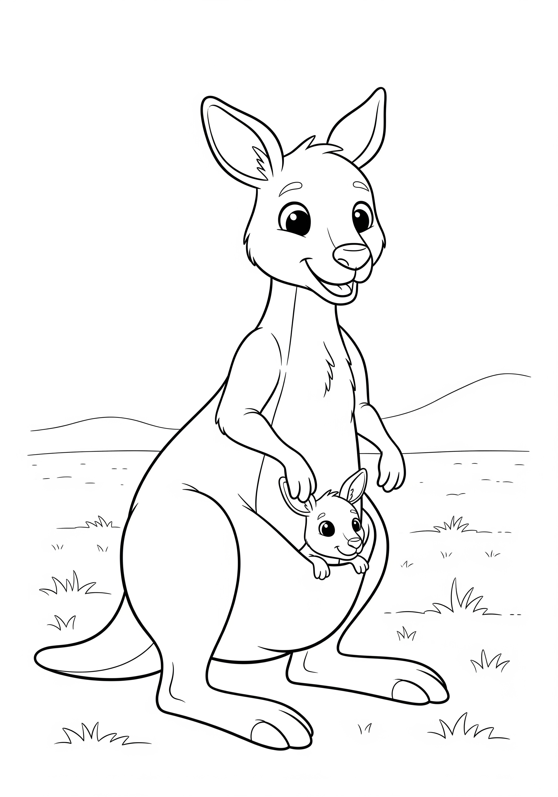 Kangaroo with joey coloring page