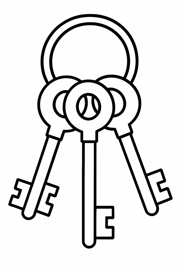 Three keys on a ring coloring page