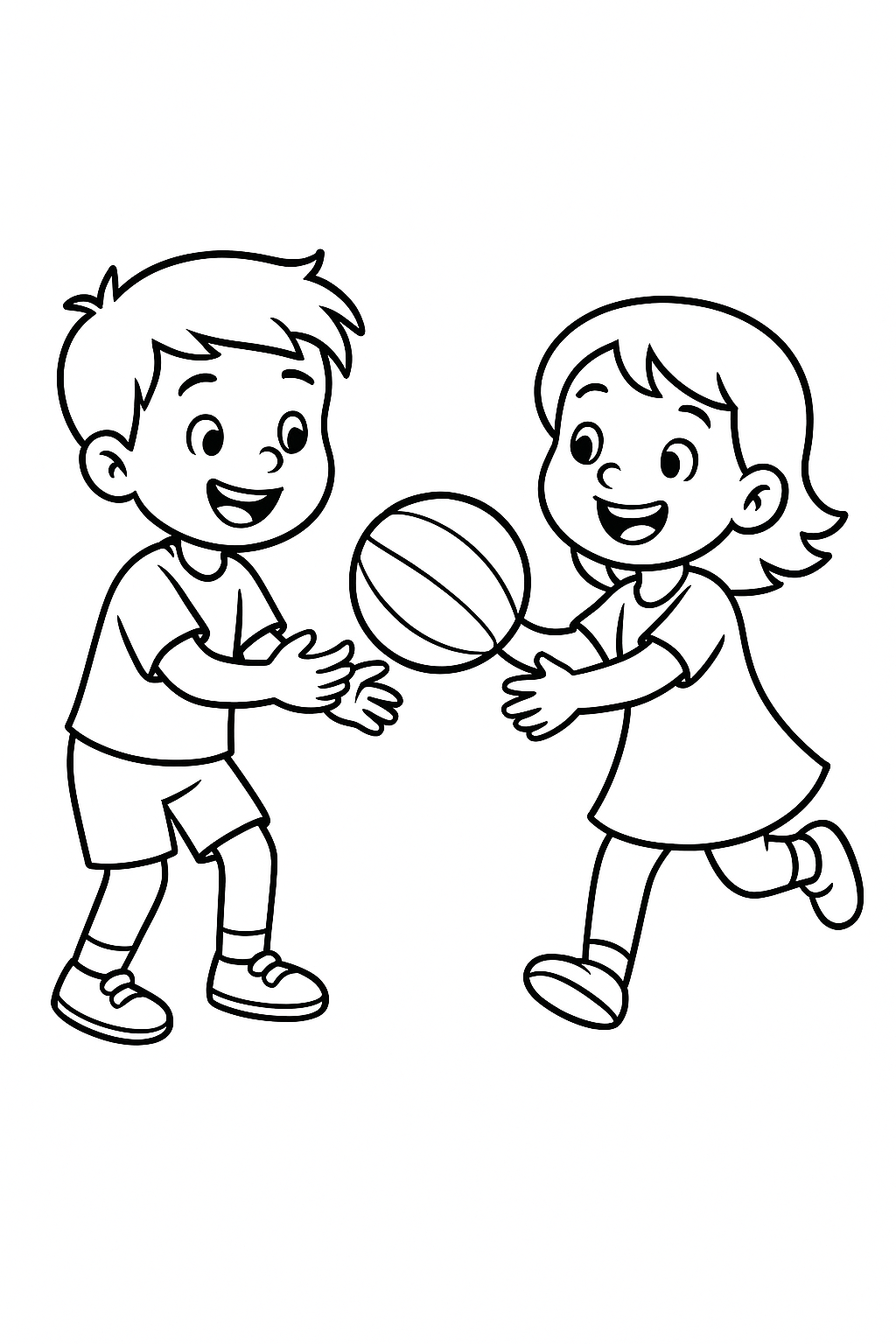 Kids playing with a ball coloring page