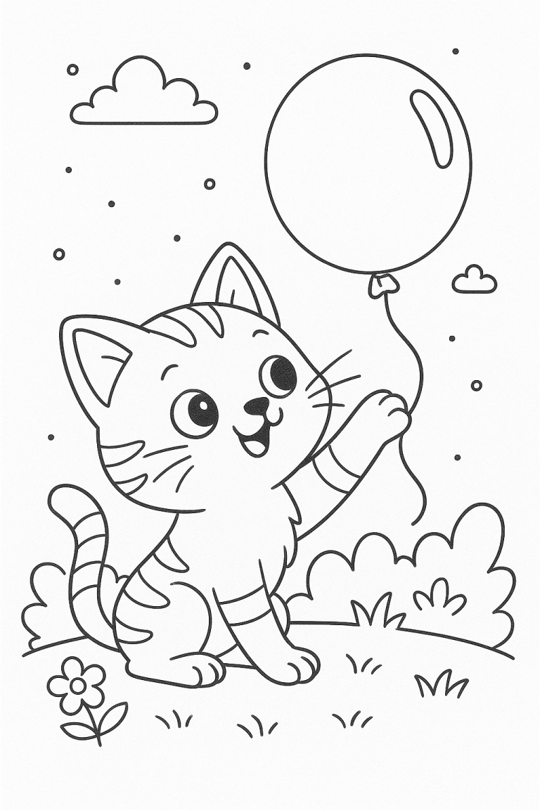 Kitten holding a balloon in a cute scene