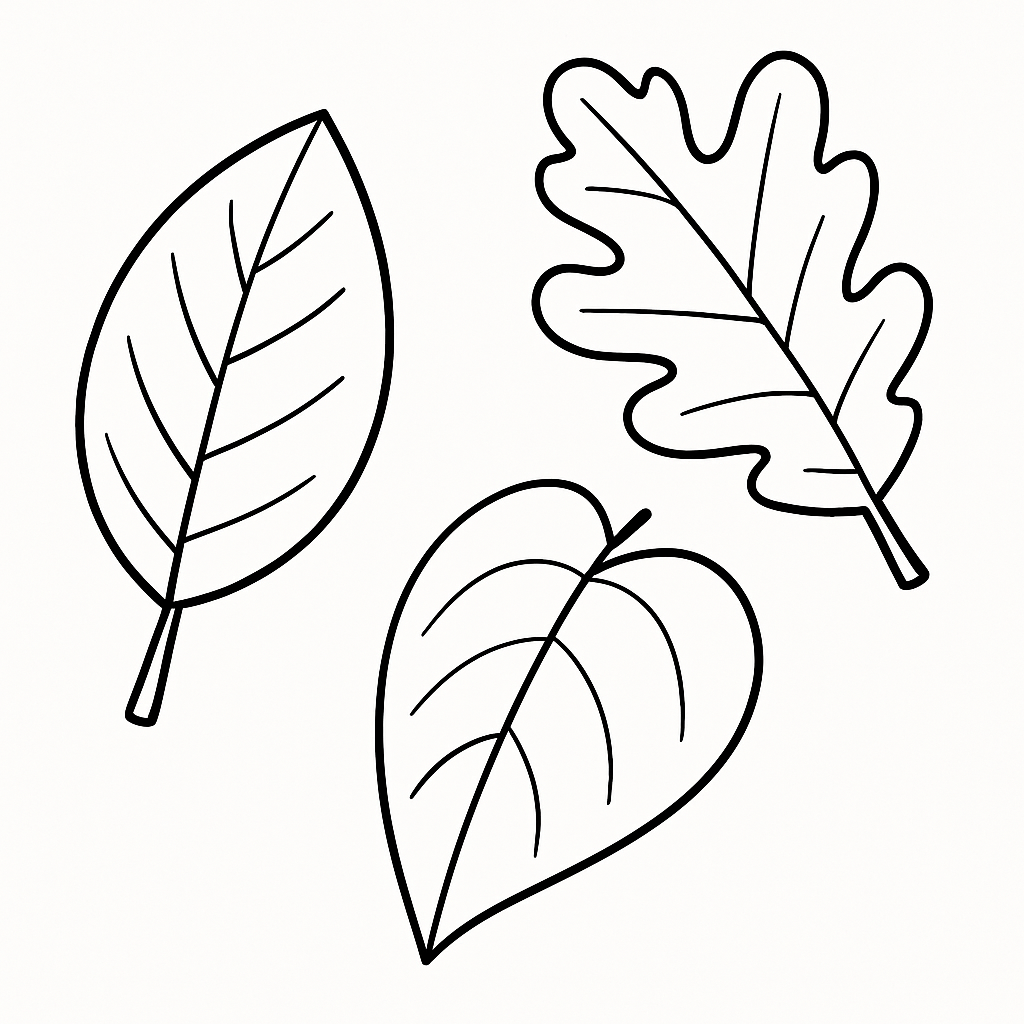 Black and white outline of three leaves