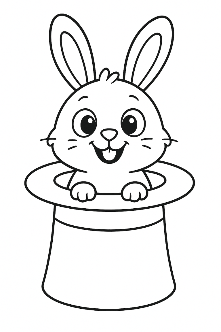 Cartoon magic rabbit emerging from a magician's hat.
