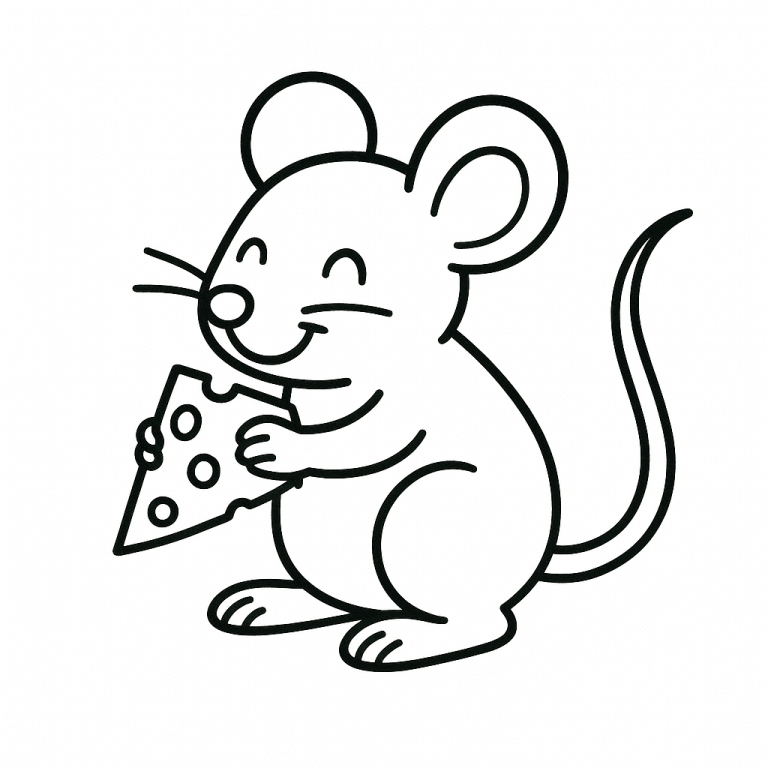 Mouse holding cheese coloring page
