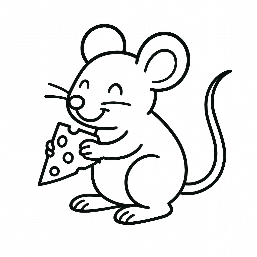 Mouse holding cheese coloring page