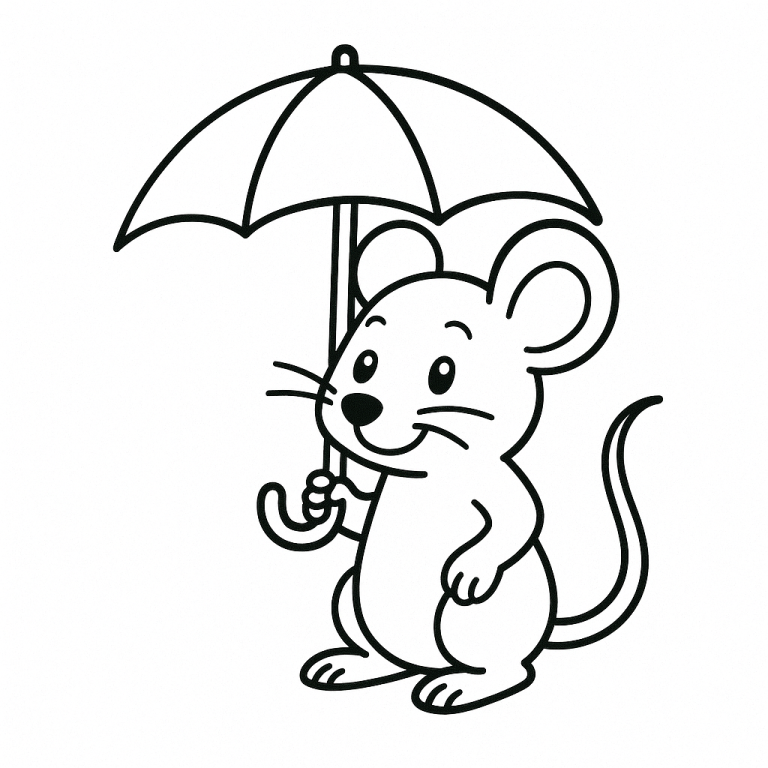 Cute mouse holding an umbrella coloring page