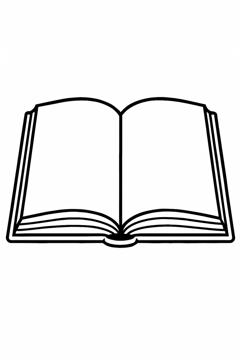 Children's coloring page of an open book