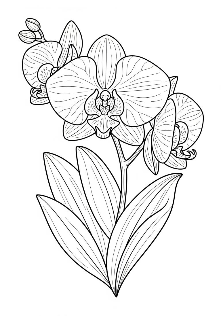 Orchid flower coloring page for kids