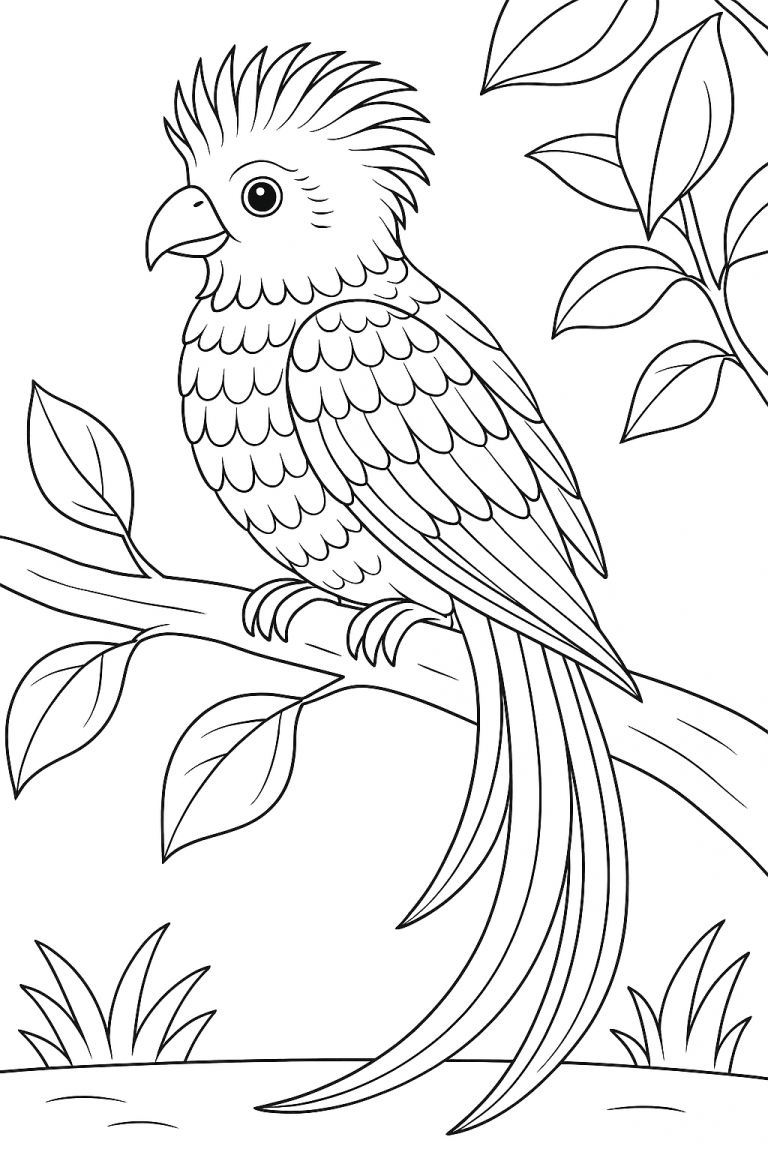 Detailed parrot coloring page for kids