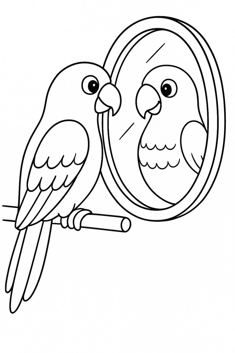 Parrot looking at mirror coloring page