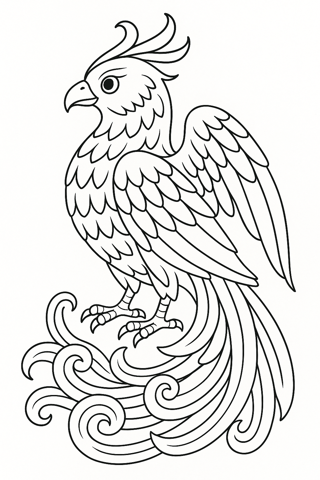 Phoenix coloring page with intricate details