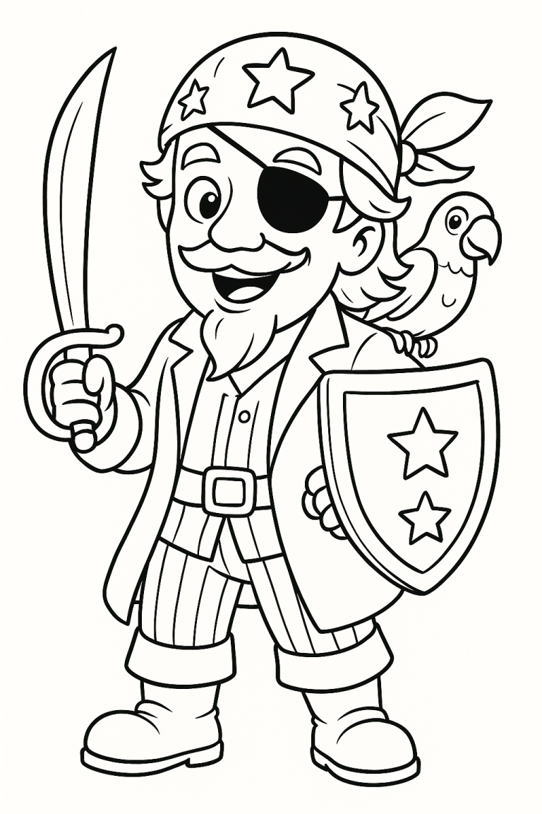 Pirate with a parrot coloring page