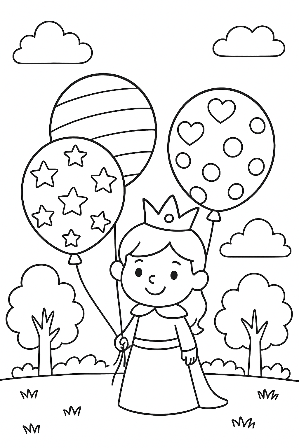Princess with balloons coloring page