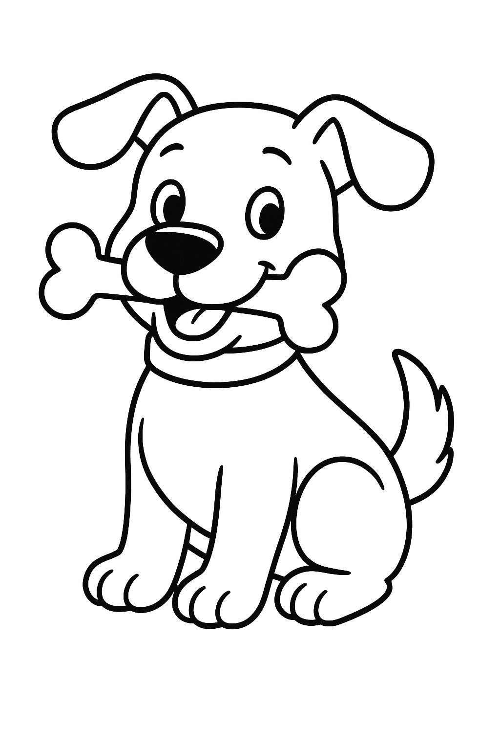 Cute puppy with a bone coloring page