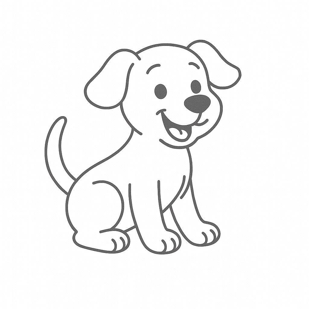 Coloring page of a cute puppy sitting
