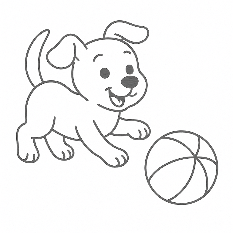 Puppy playing with a ball coloring page