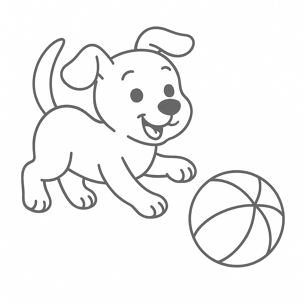 Puppy playing with a ball coloring page
