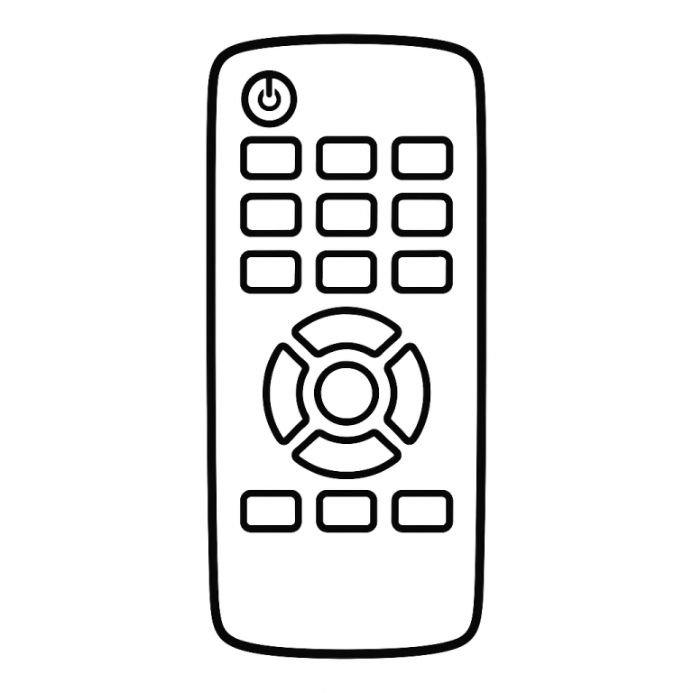 A simple line drawing of a remote control coloring page.