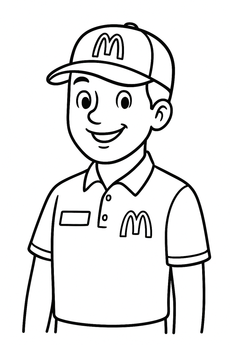 coloring page of a smiling restaurant worker