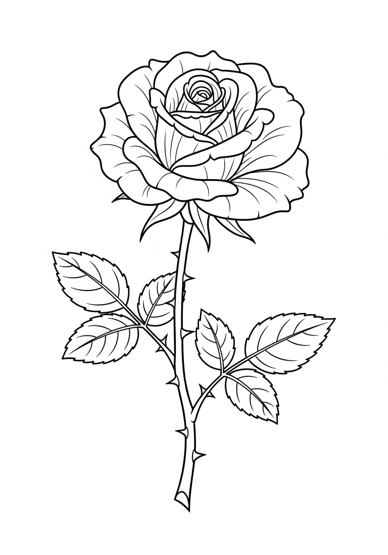 Line drawing of a rose for coloring