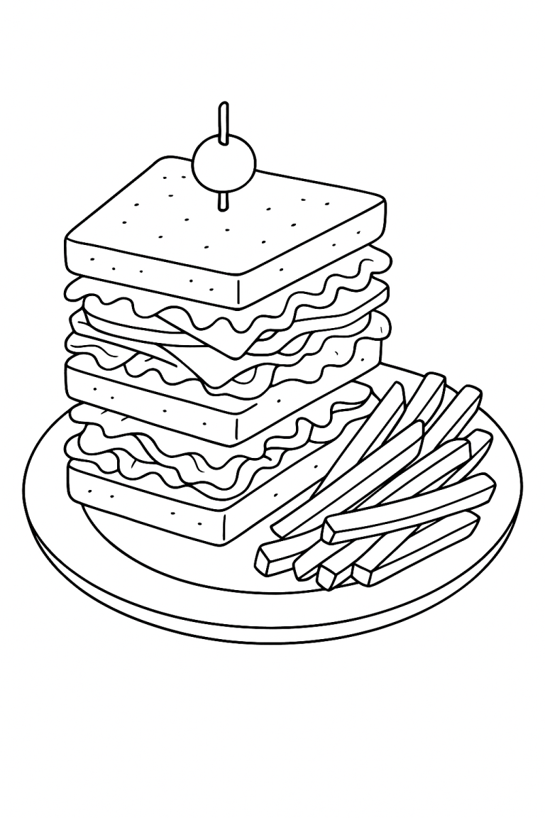sandwich and fries coloring page