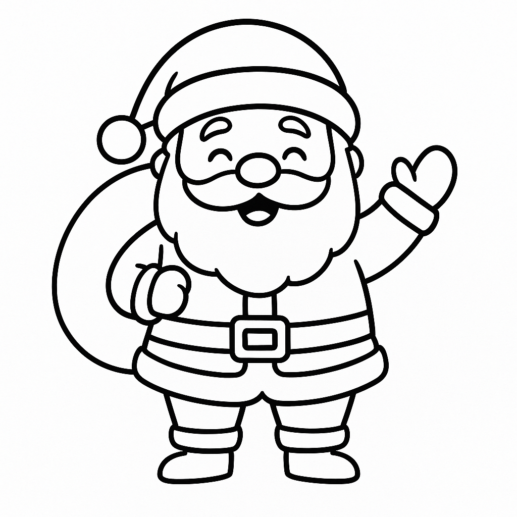 Coloring page featuring Santa Claus with a sack