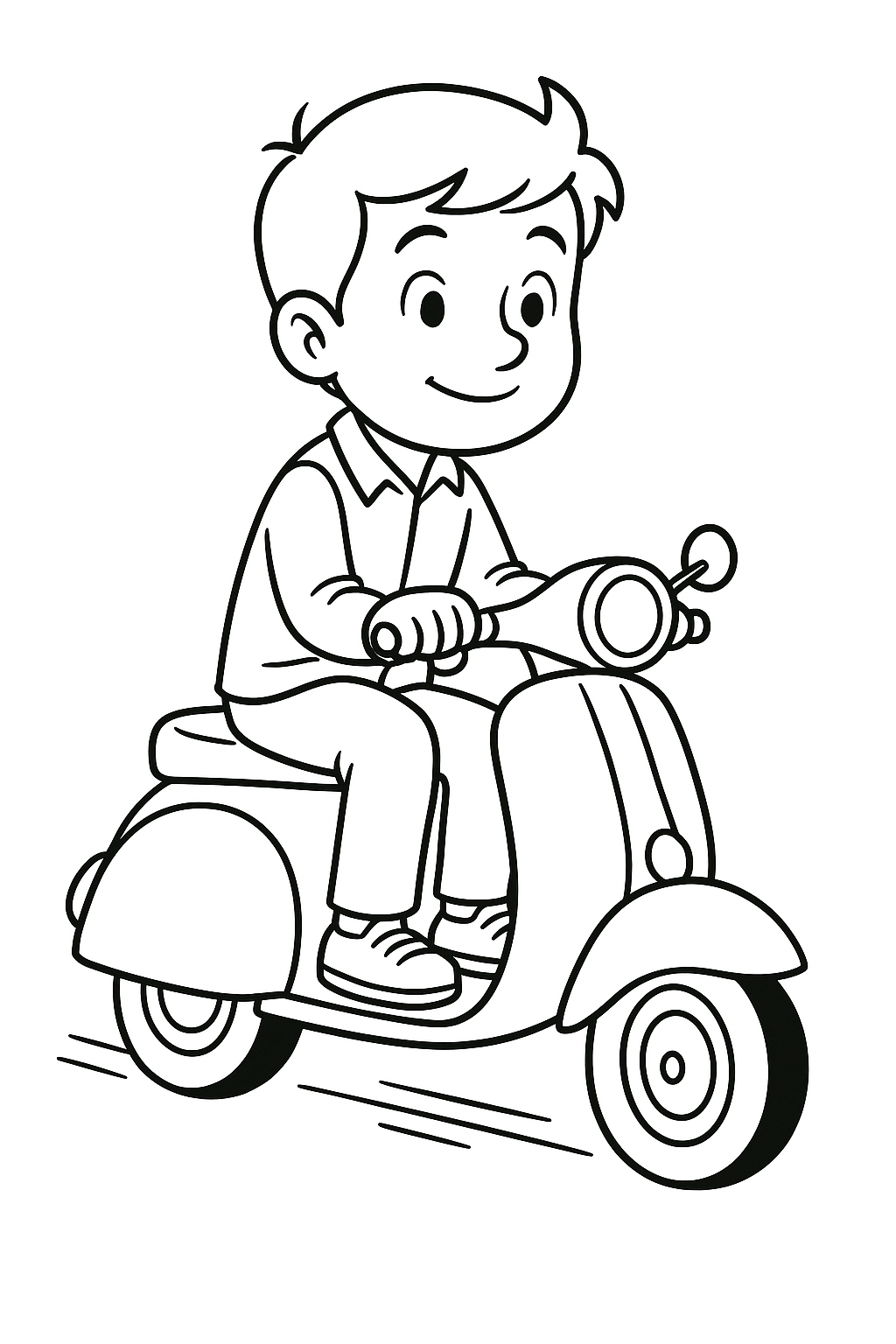 Young person riding a scooter coloring page