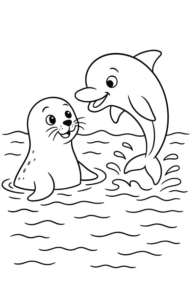 Seal and dolphin coloring page