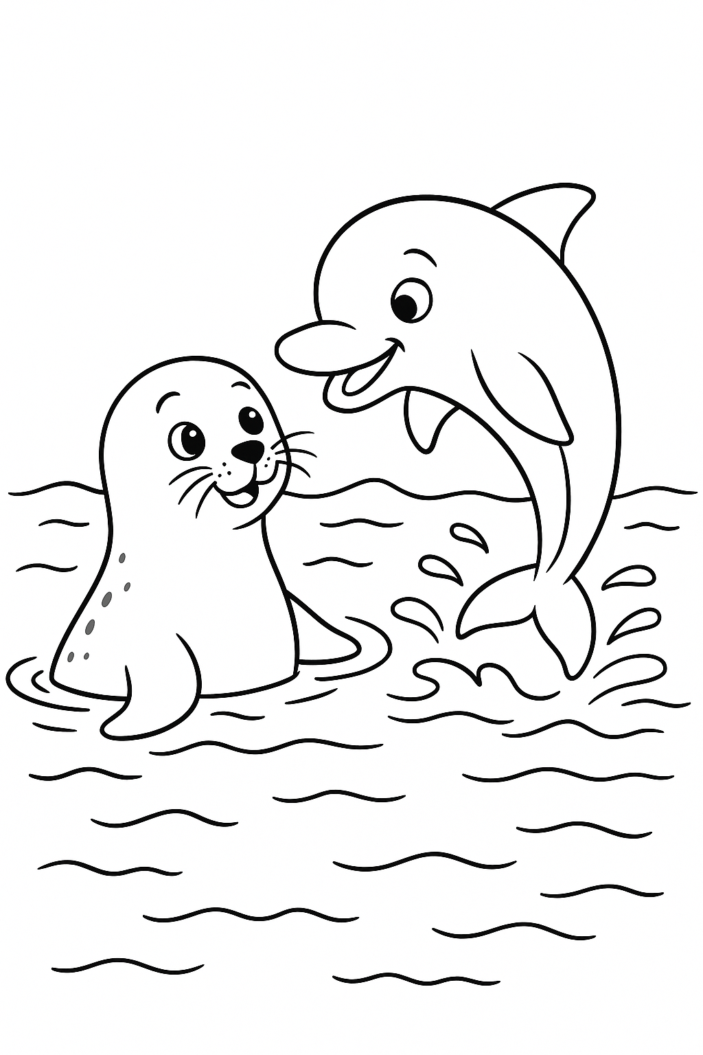 Seal and dolphin coloring page