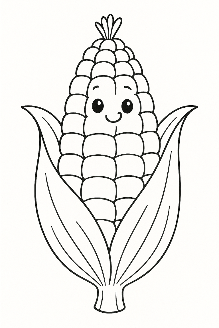 Smiling corn coloring page for children