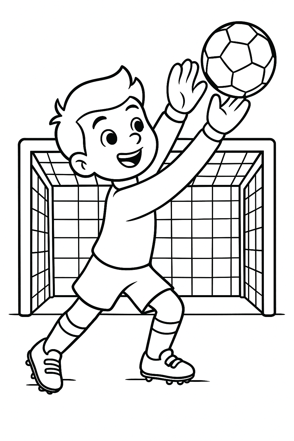 Child playing as soccer goalie in net