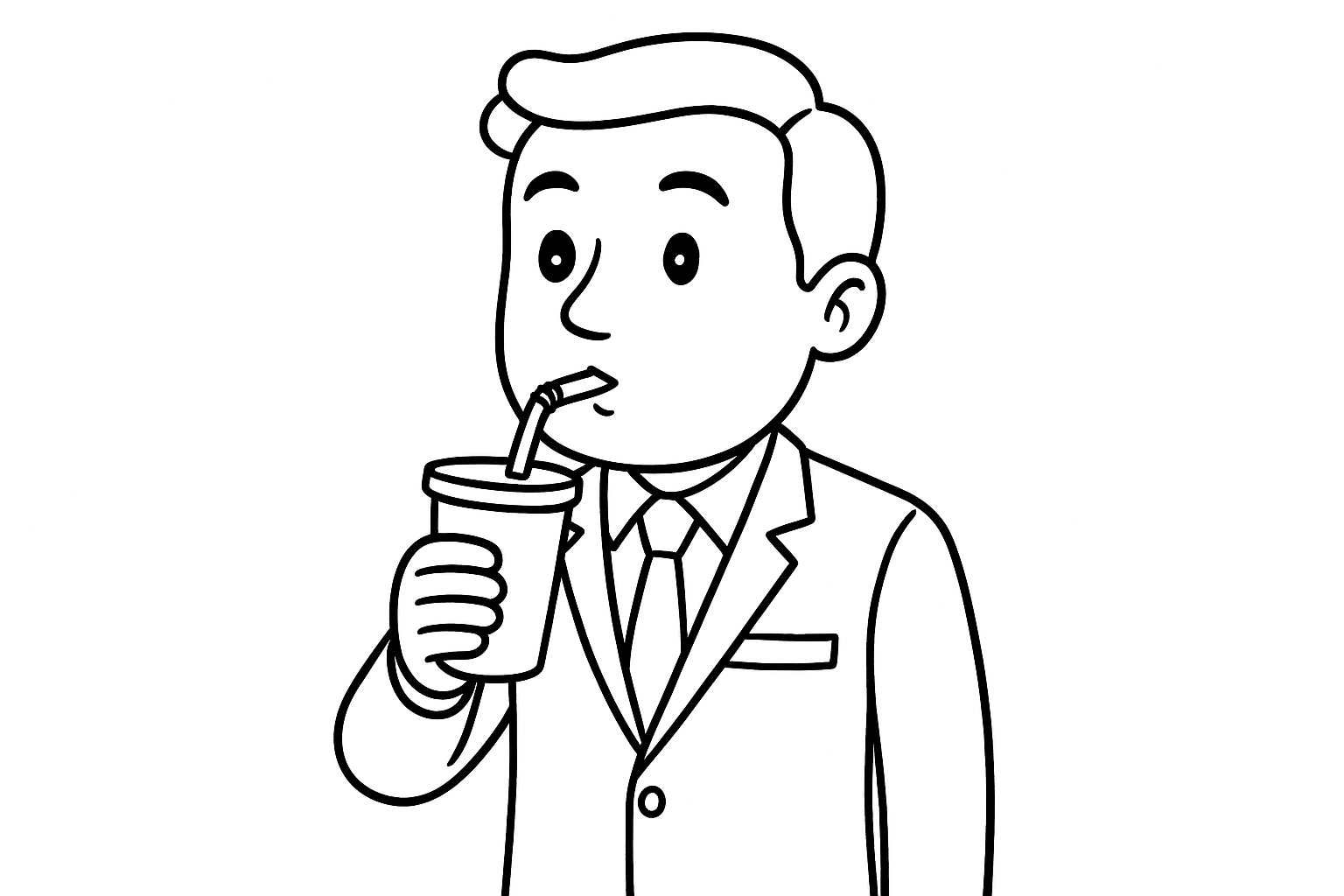 Cartoon character in a suit drinking with a straw