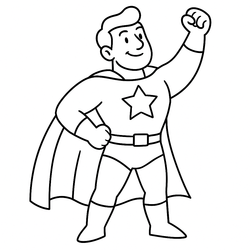 Superhero character in a coloring page