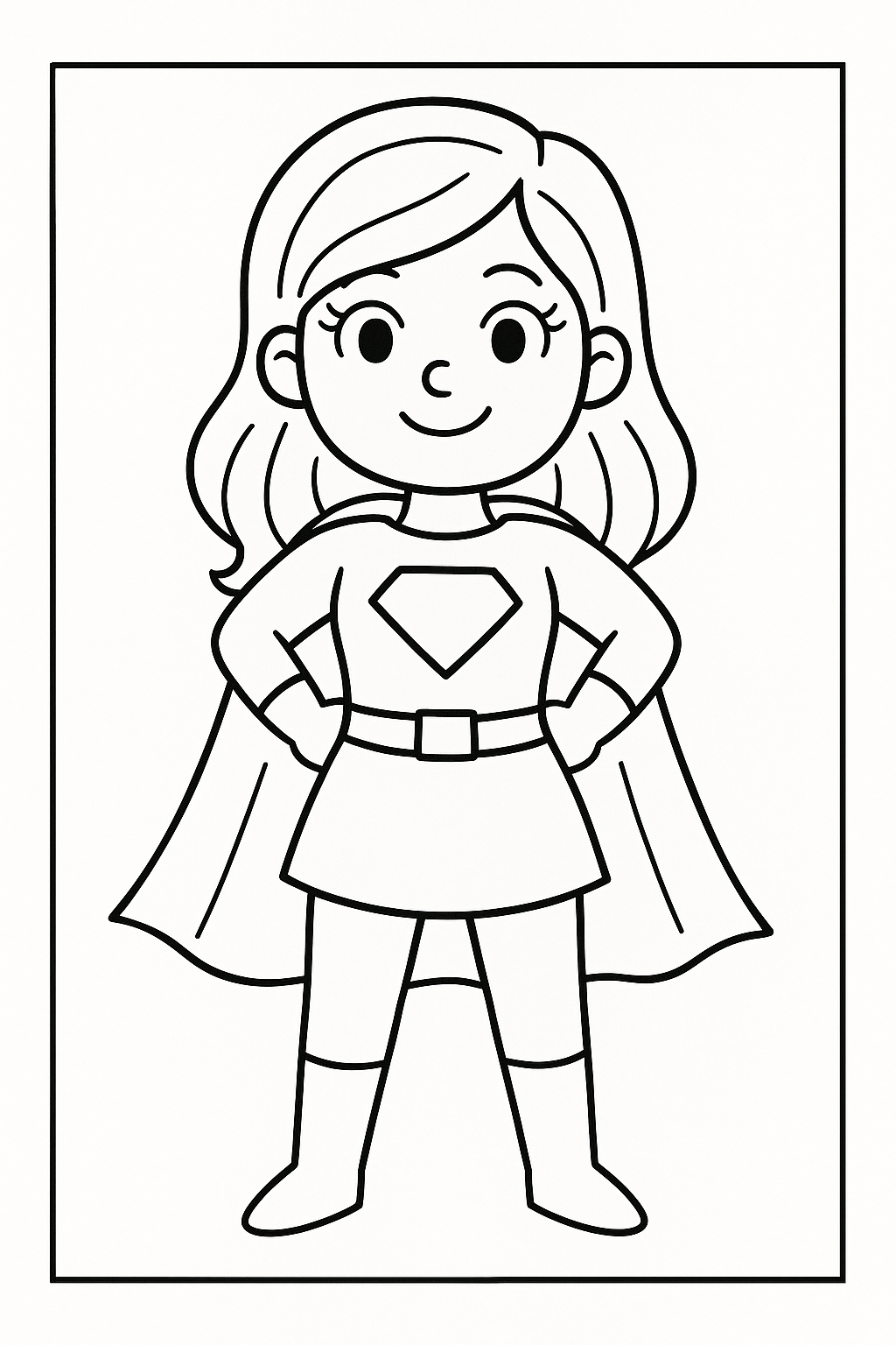 superhero coloring page featuring a young girl in costume