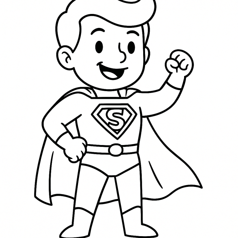 Children's superhero coloring page with cape and letter S