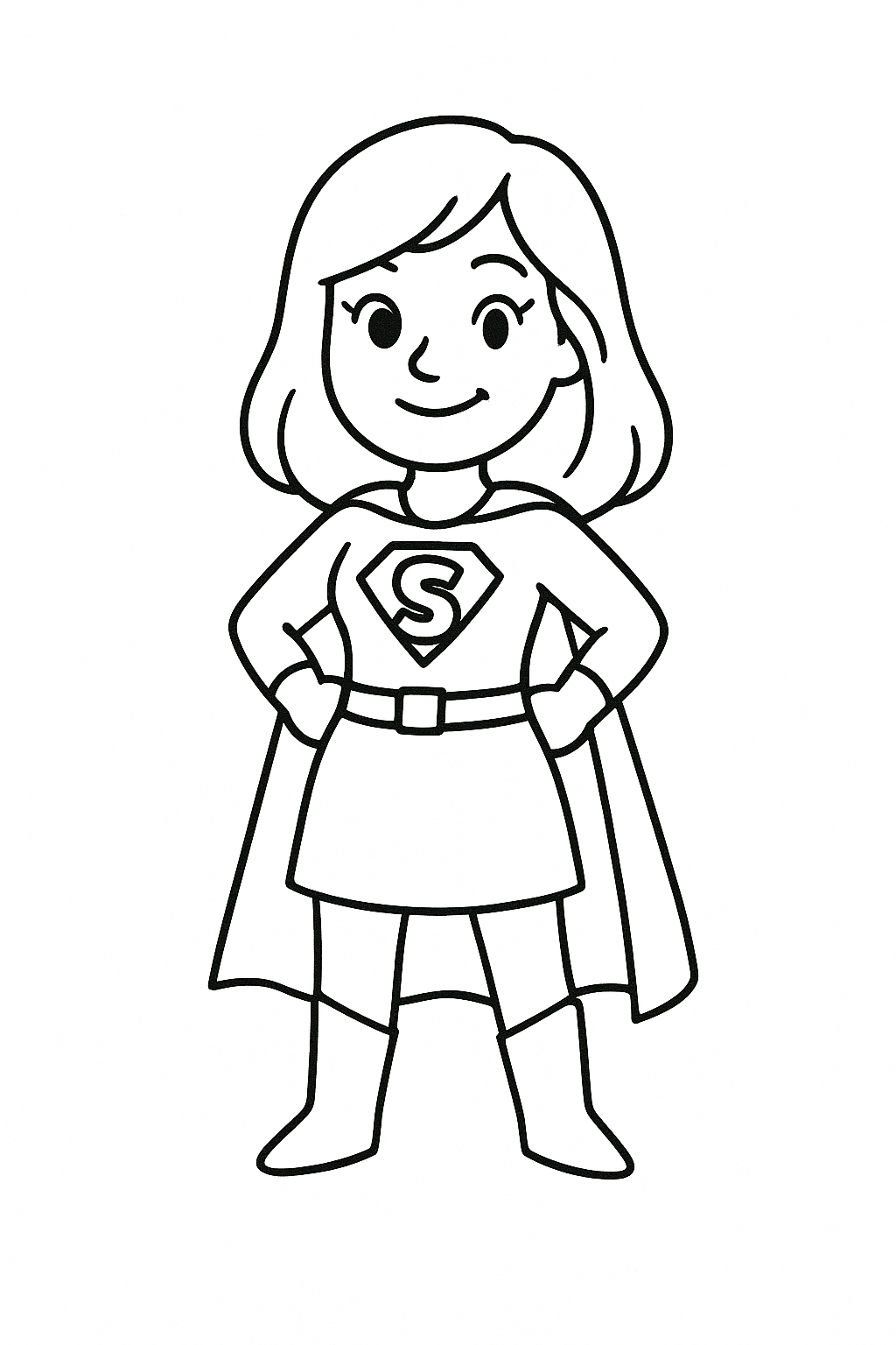 A superhero girl ready to be colored by kids.