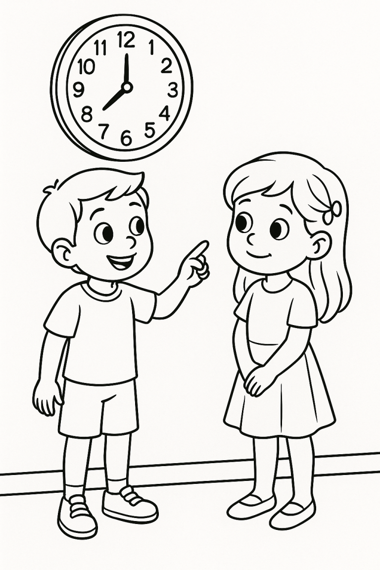 Children learning to tell time with a clock