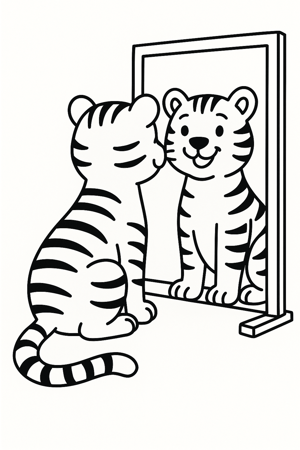 Tiger looking in a mirror coloring page