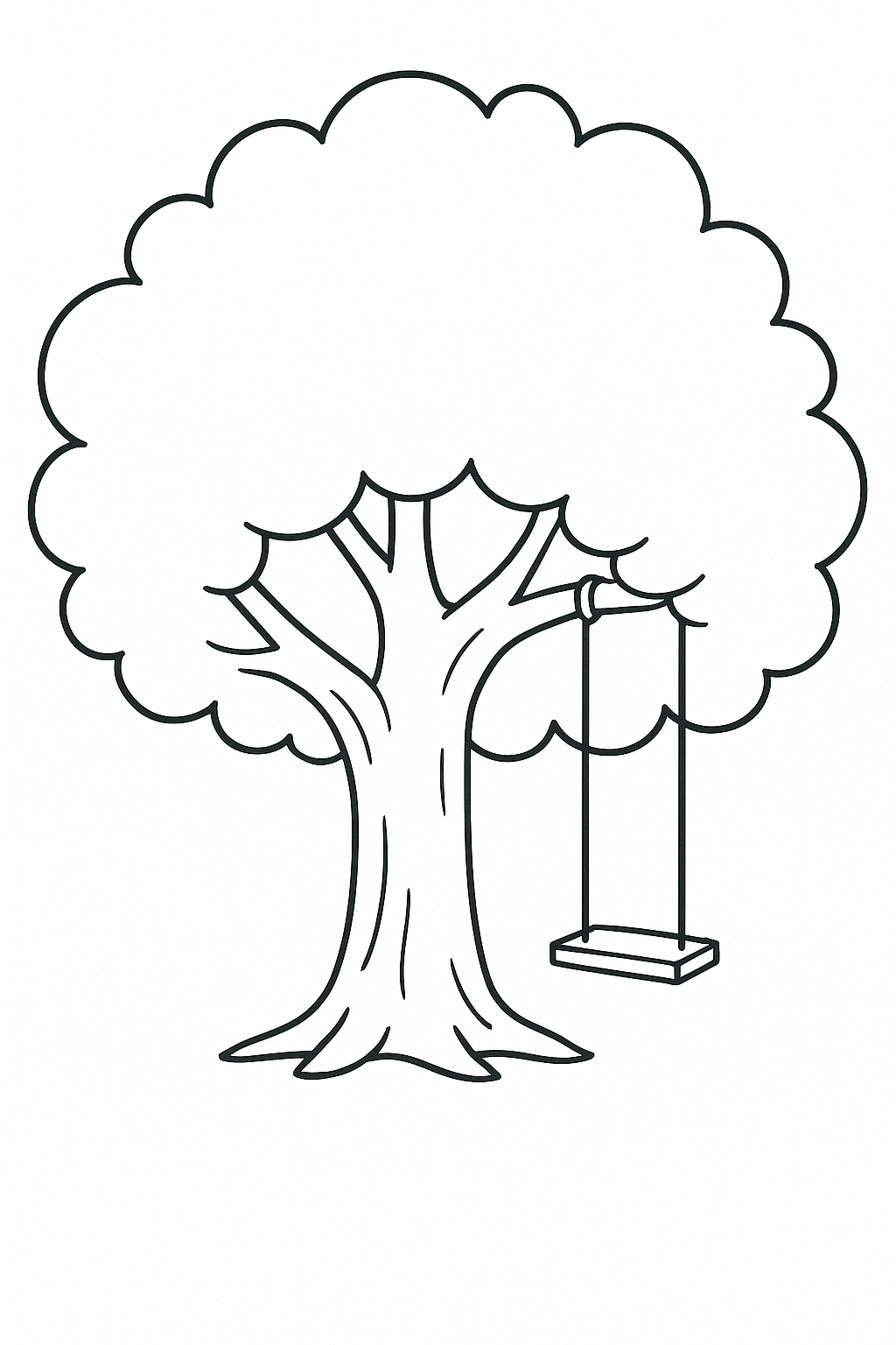 Tree with a swing coloring page