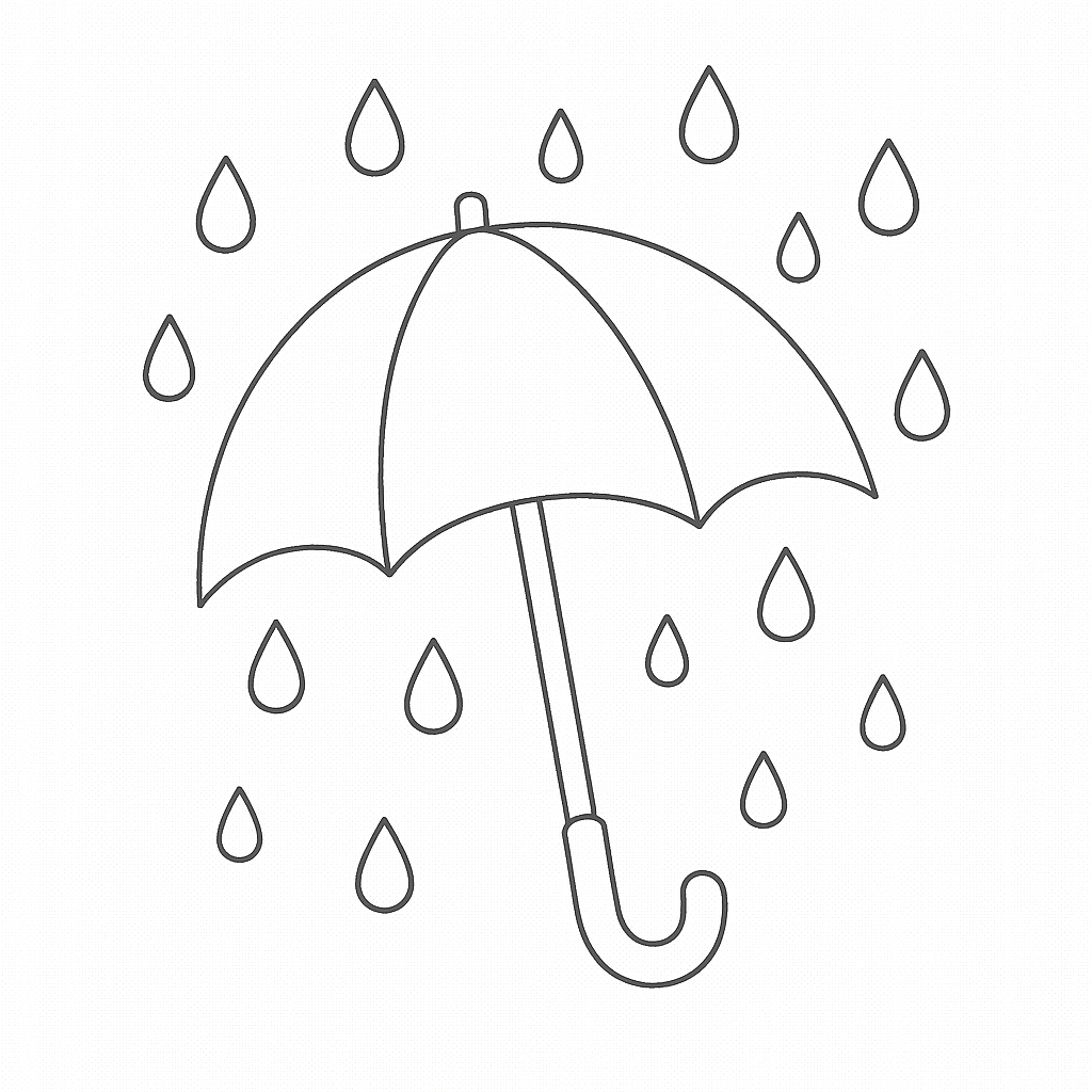 Umbrella with raindrops coloring page for children