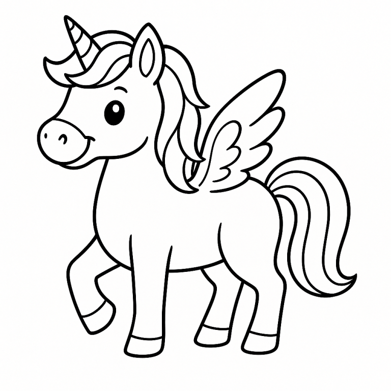 A cute unicorn coloring page for children