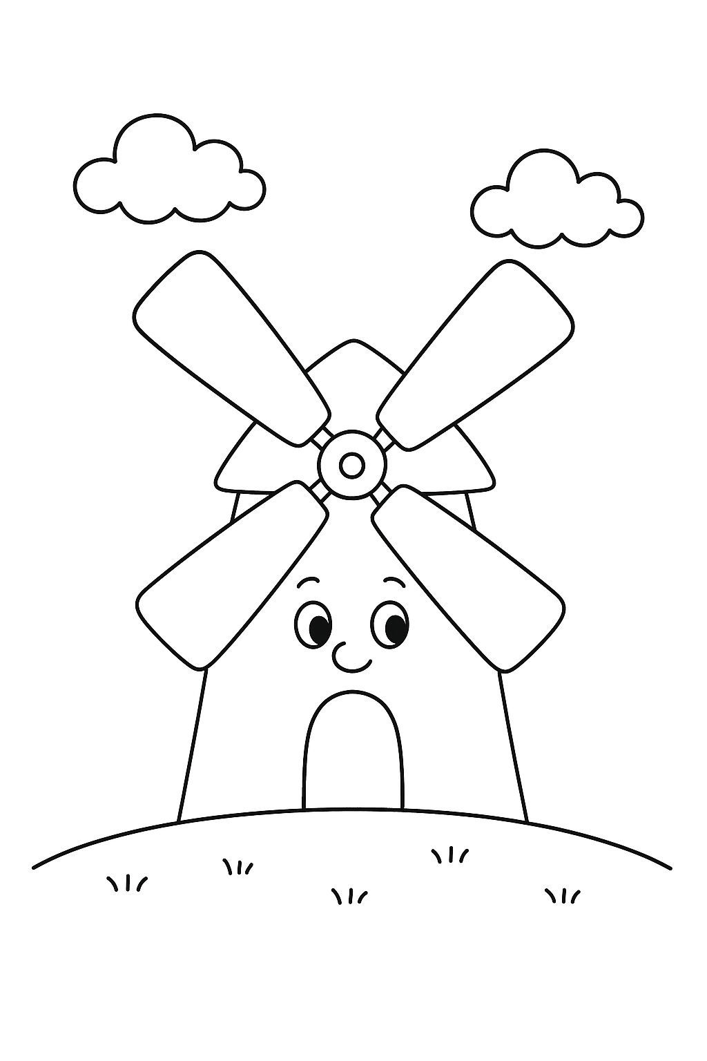 Windmill coloring page with smiling face