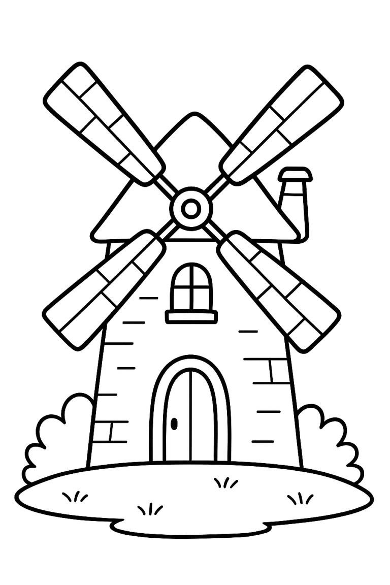 Windmill coloring page for kids