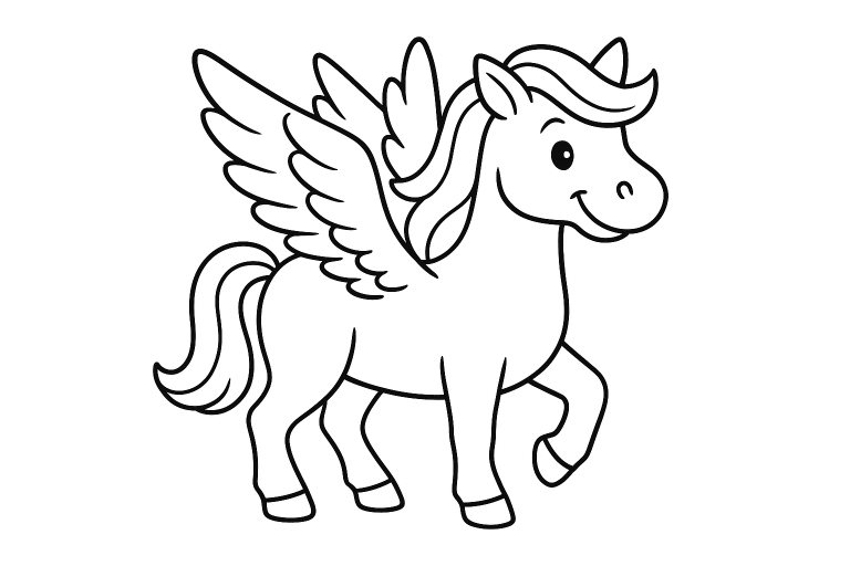 Winged horse coloring page for kids