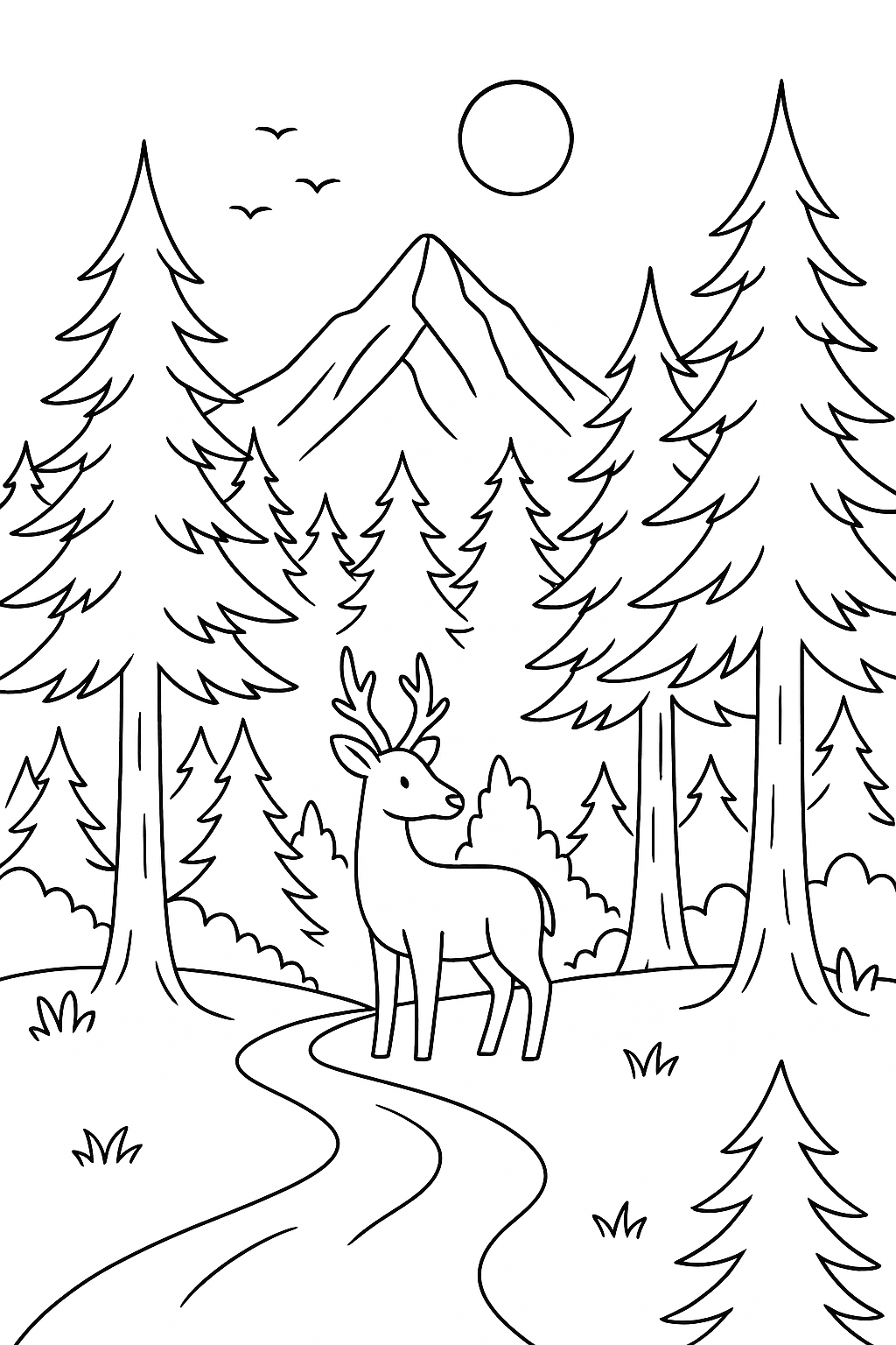 Woodland scene with a deer in a forest