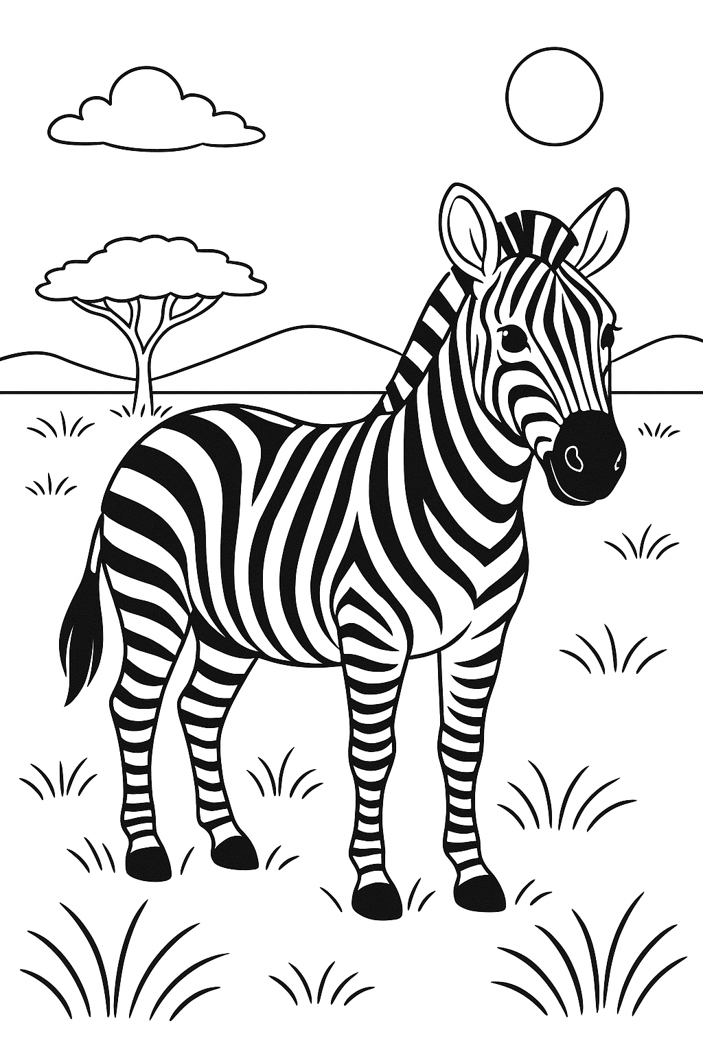 A zebra standing in a grassy landscape under the sun