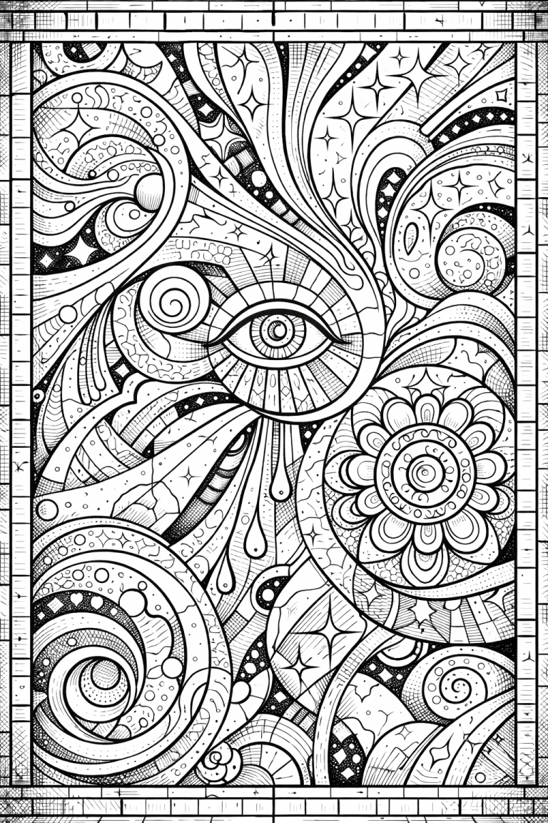 Intricate abstract coloring page with patterns